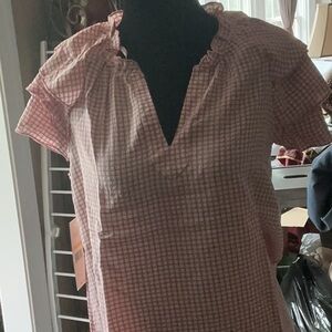 Nannette Pink and White Relaxed Ruffled Cap Sleeve Top